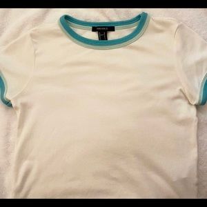 white and blue baby tee